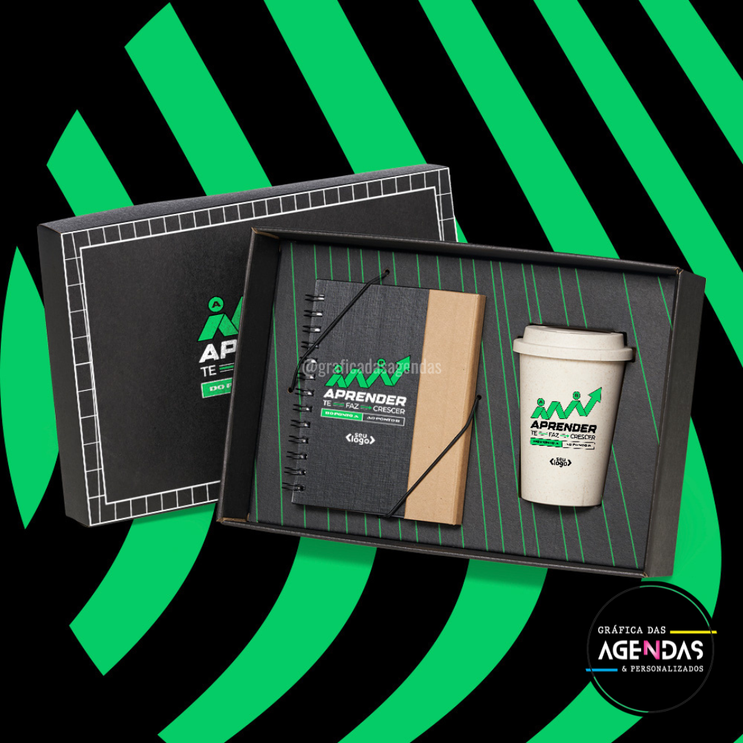 Kit Networking (Caderno, Caneta e Copo de Bambu)